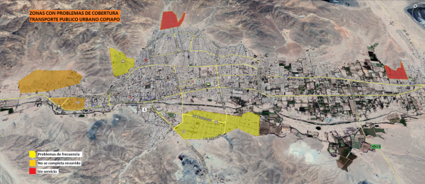Mapa zonas con problemas de cobertura transporte público